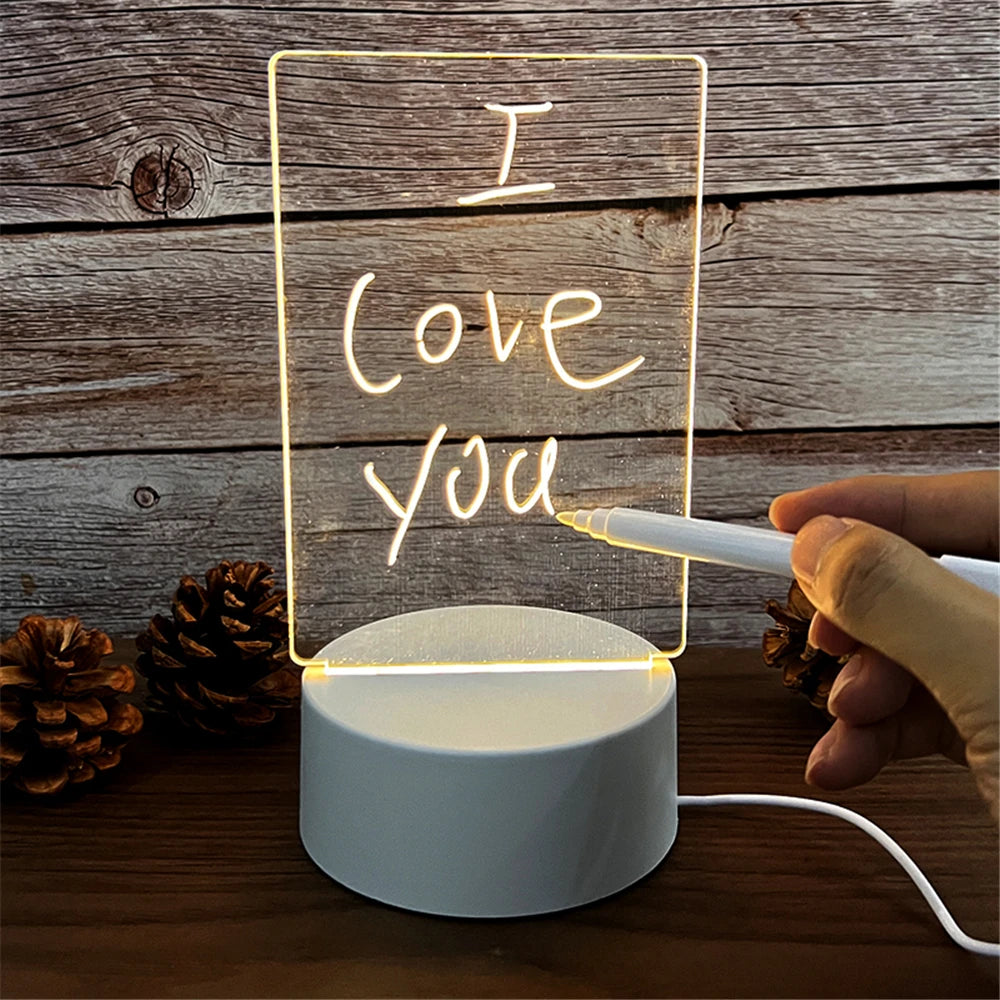 Lampe LED Transparente Effaçable - Tableau Mémo Lumineux USB