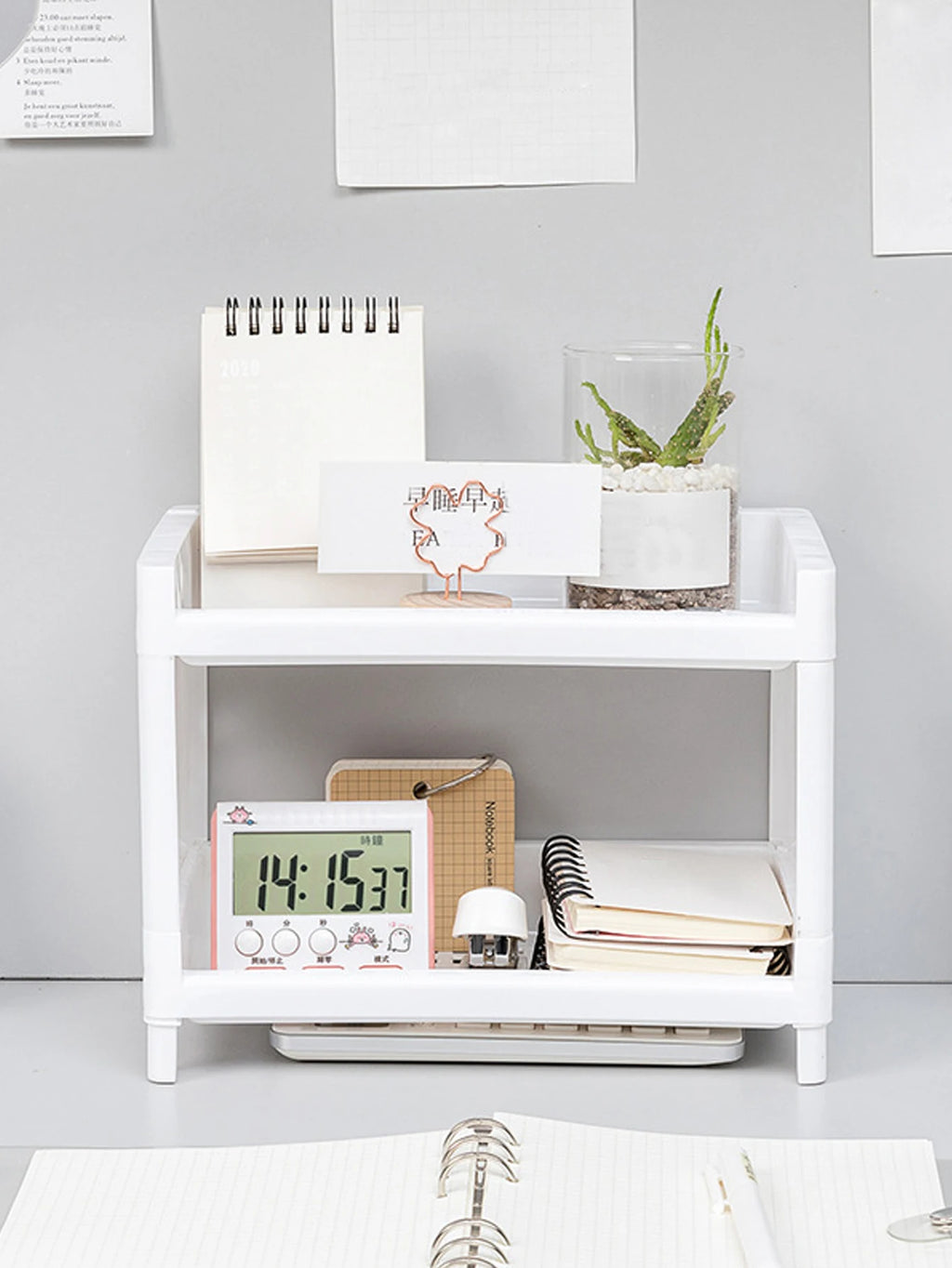 Rangement de Bureau 2 Niveaux - Organisateur Blanc Multi-Usage