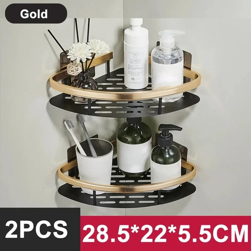 Étagère de Salle de Bain sans Perçage - Rangement Mural en Aluminium