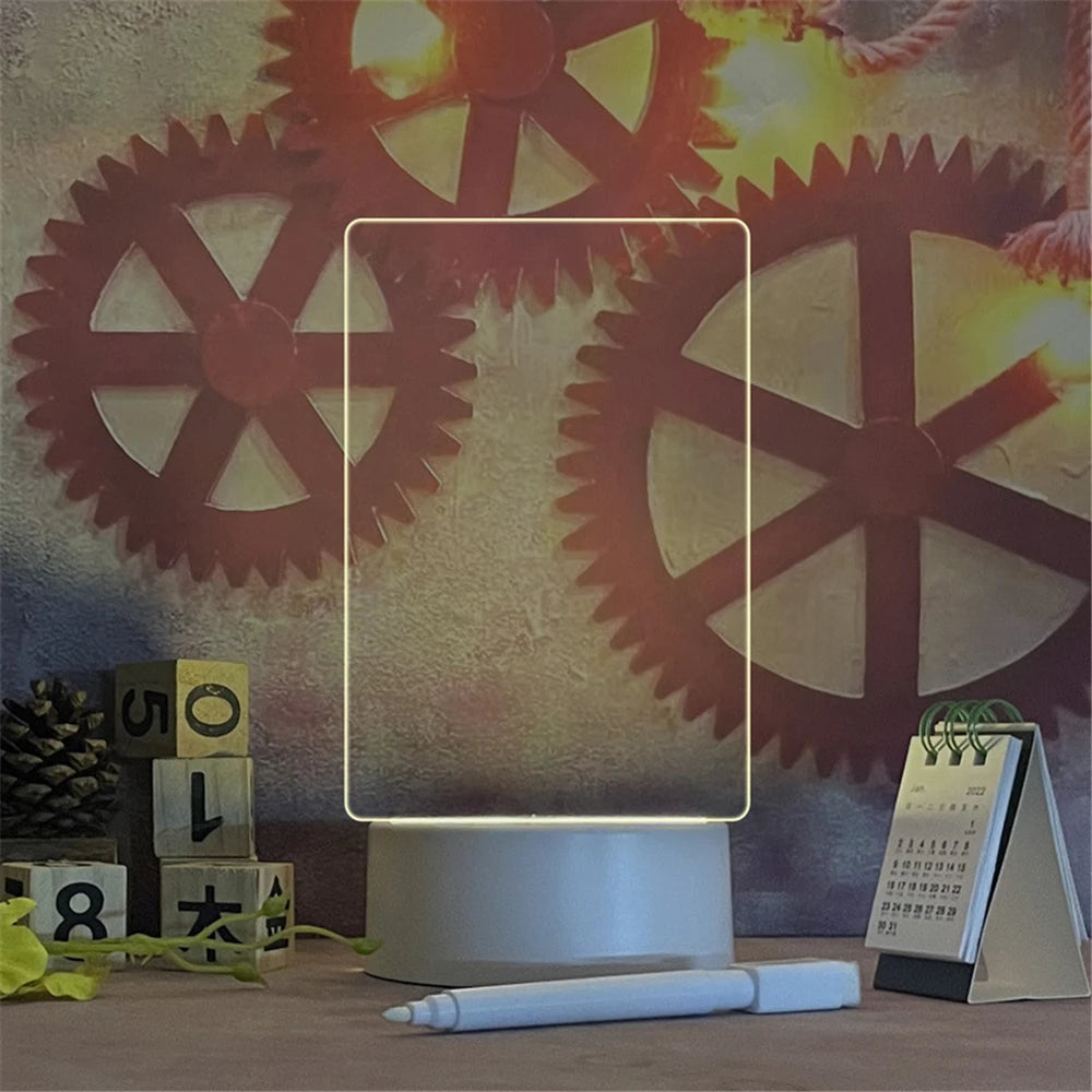 Lampe LED Transparente Effaçable - Tableau Mémo Lumineux USB