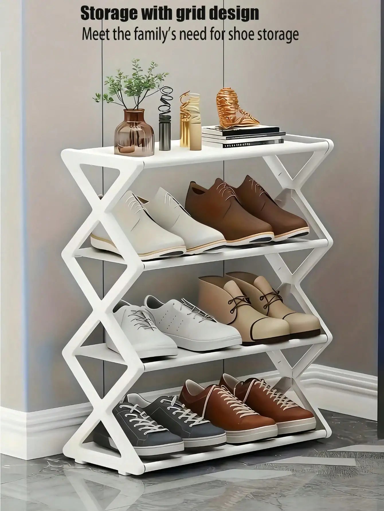Range-Chaussures Pliable 4 Niveaux - Gain de Place Entrée