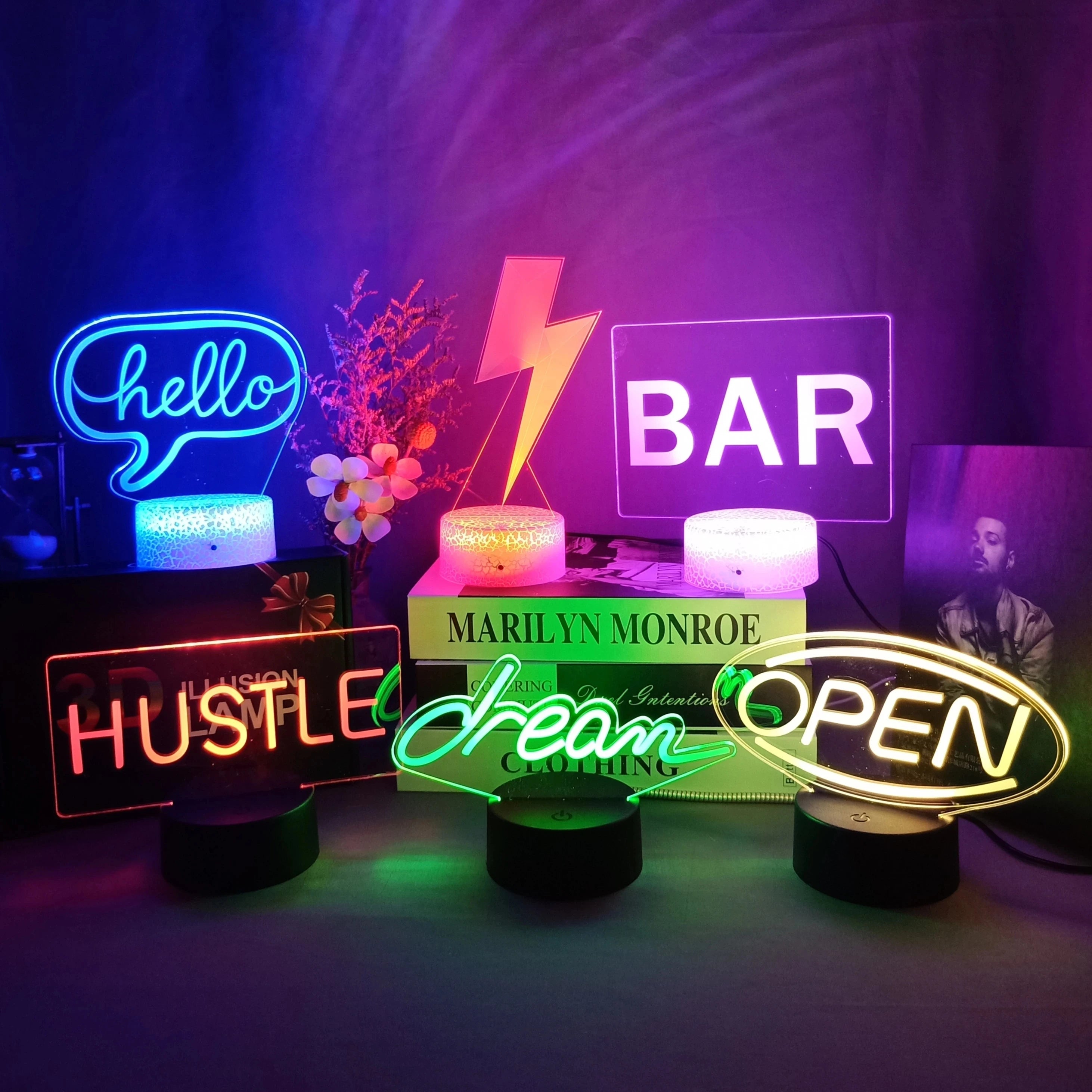 Lampe Néon 3D LED "Good Vibes" - Veilleuse Déco Salon & Fête