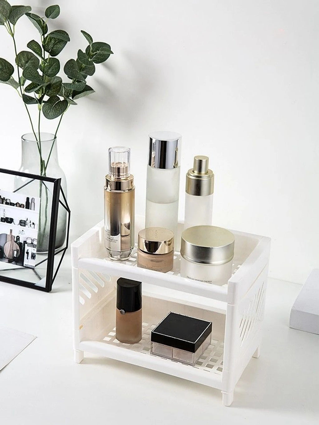 Rangement de Bureau 2 Niveaux - Organisateur Blanc Multi-Usage