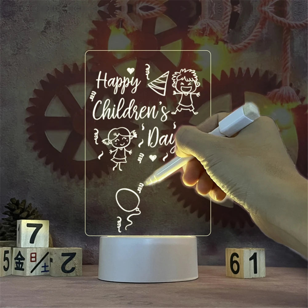 Lampe LED Transparente Effaçable - Tableau Mémo Lumineux USB