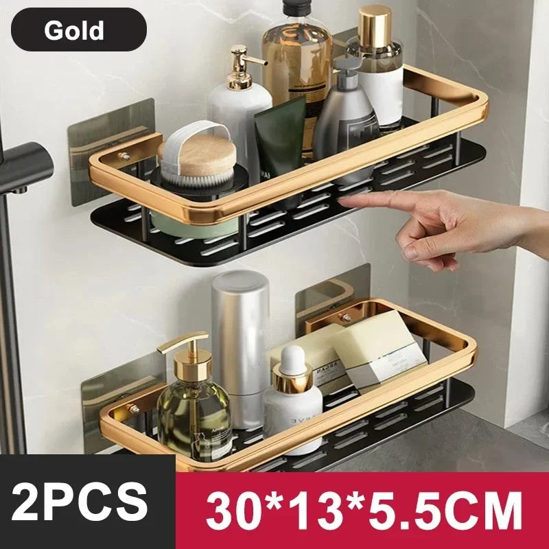 Étagère de Salle de Bain sans Perçage - Rangement Mural en Aluminium