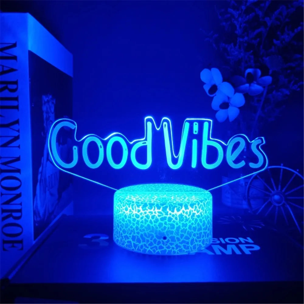 Lampe Néon 3D LED "Good Vibes" - Veilleuse Déco Salon & Fête
