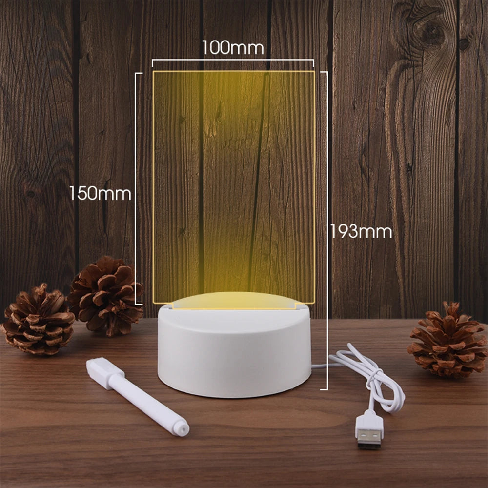 Lampe LED Transparente Effaçable - Tableau Mémo Lumineux USB