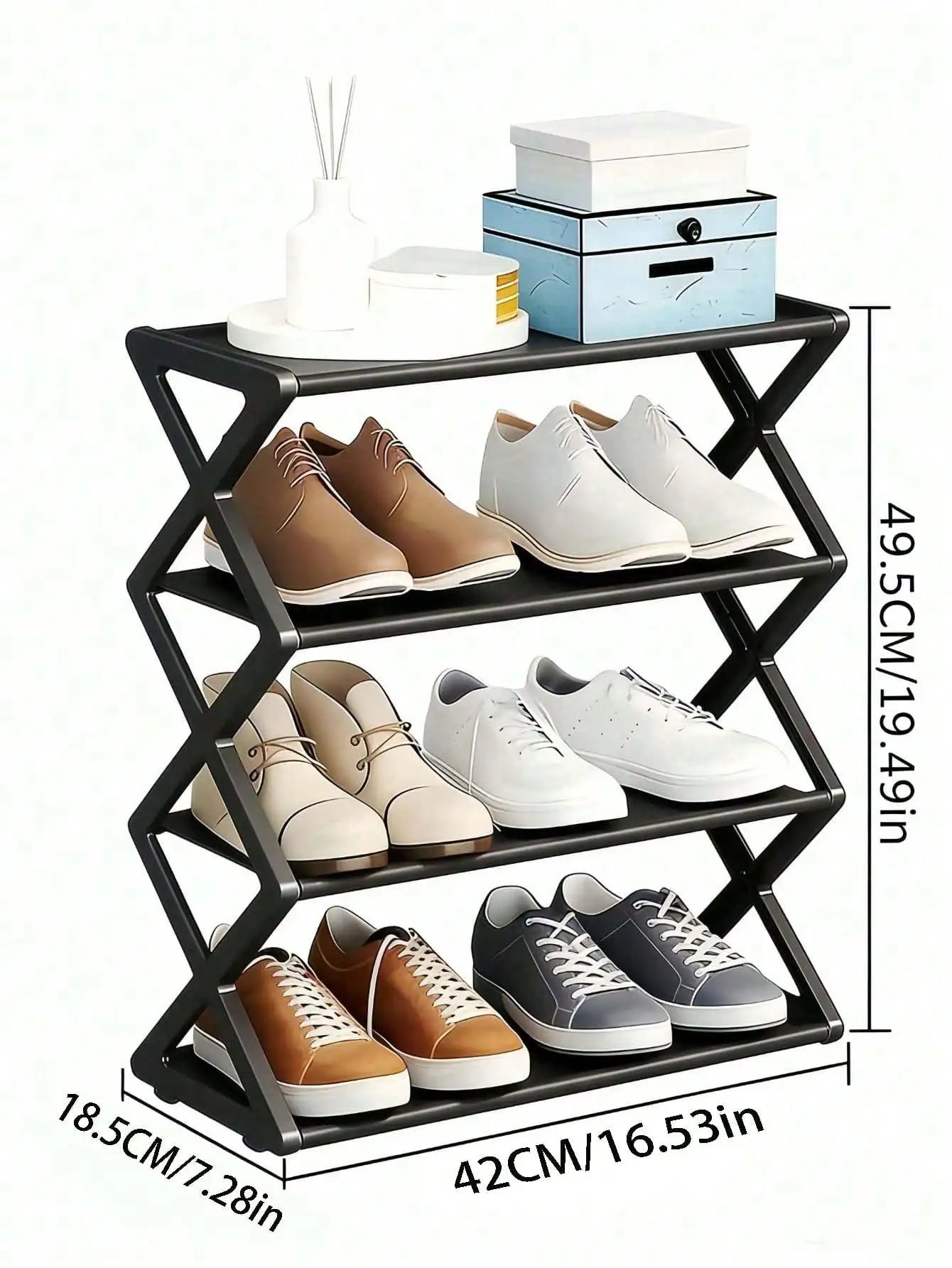 Range-Chaussures Pliable 4 Niveaux - Gain de Place Entrée