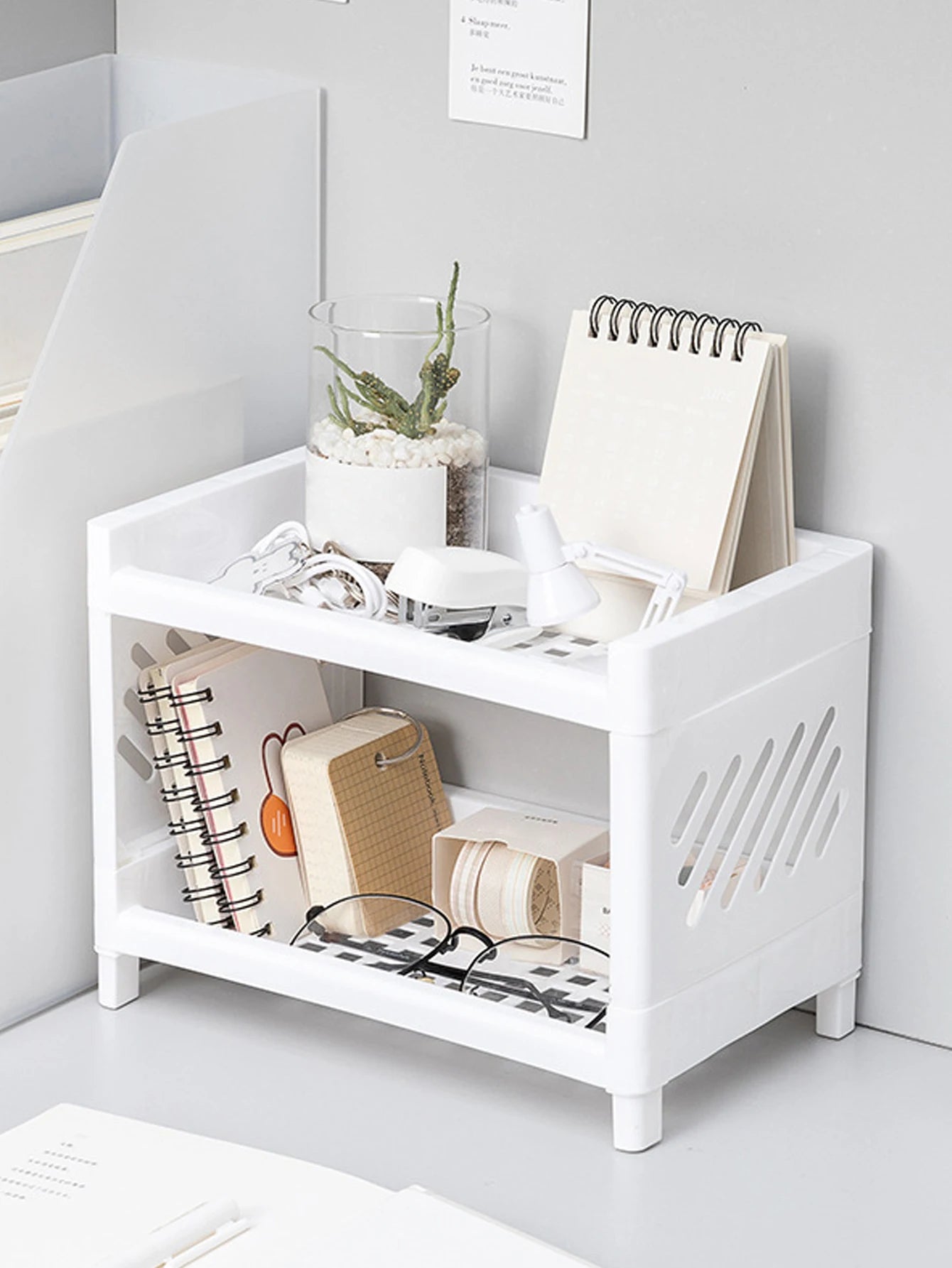 Rangement de Bureau 2 Niveaux - Organisateur Blanc Multi-Usage
