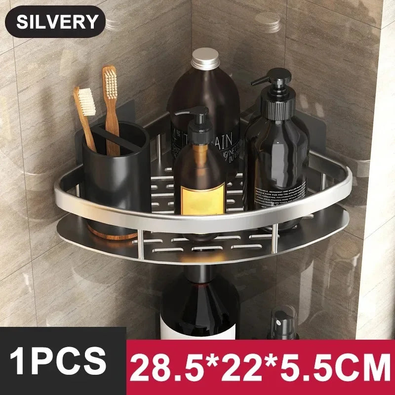 Étagère de Salle de Bain sans Perçage - Rangement Mural en Aluminium