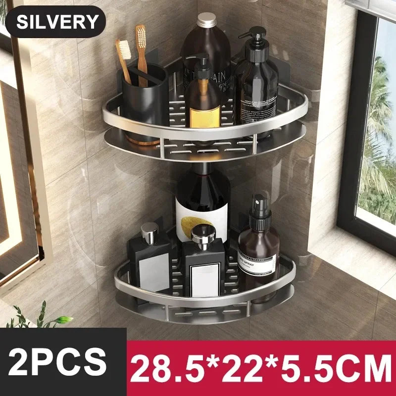 Étagère de Salle de Bain sans Perçage - Rangement Mural en Aluminium
