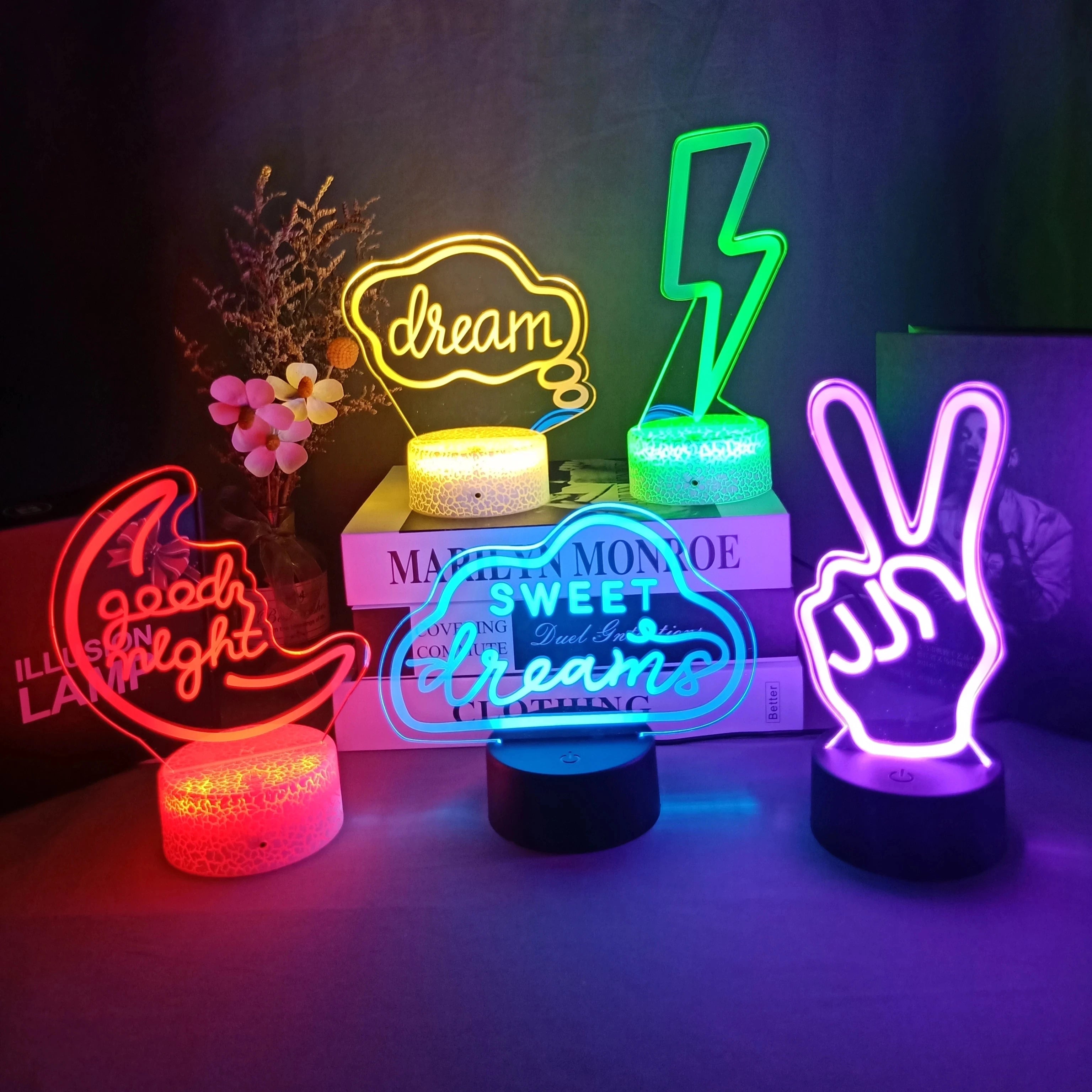 Lampe Néon 3D LED "Good Vibes" - Veilleuse Déco Salon & Fête