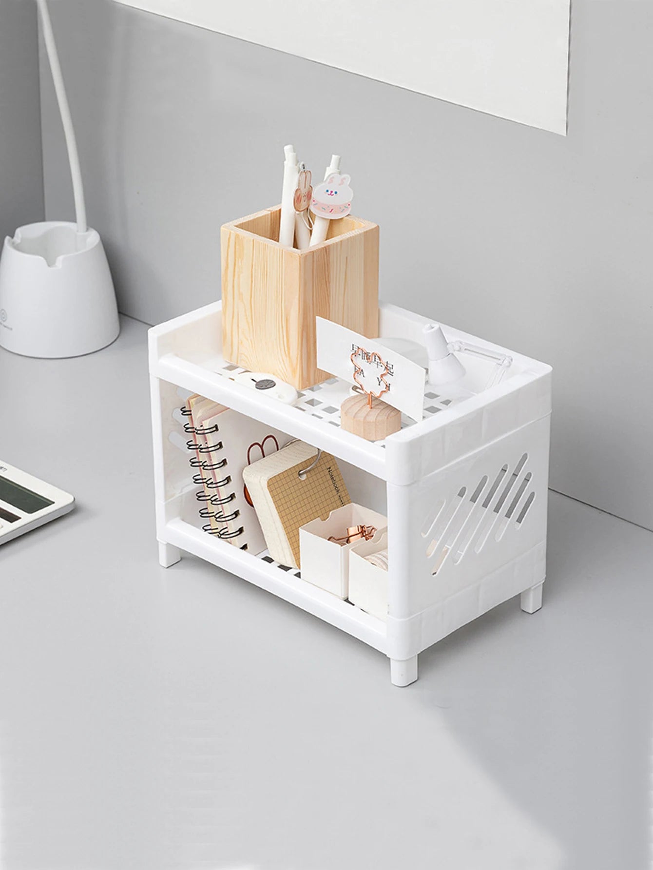 Rangement de Bureau 2 Niveaux - Organisateur Blanc Multi-Usage