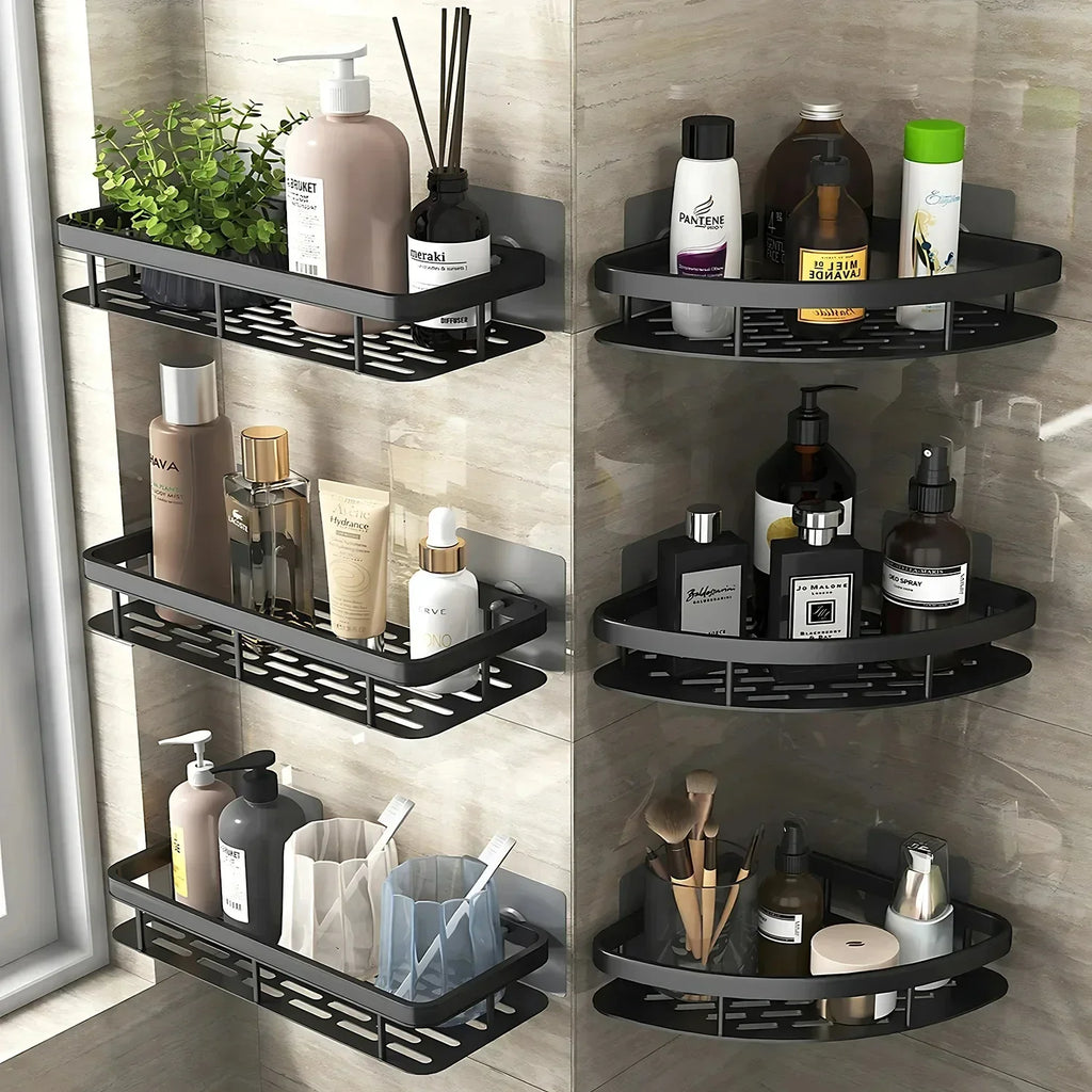 Étagère de Salle de Bain sans Perçage - Rangement Mural en Aluminium