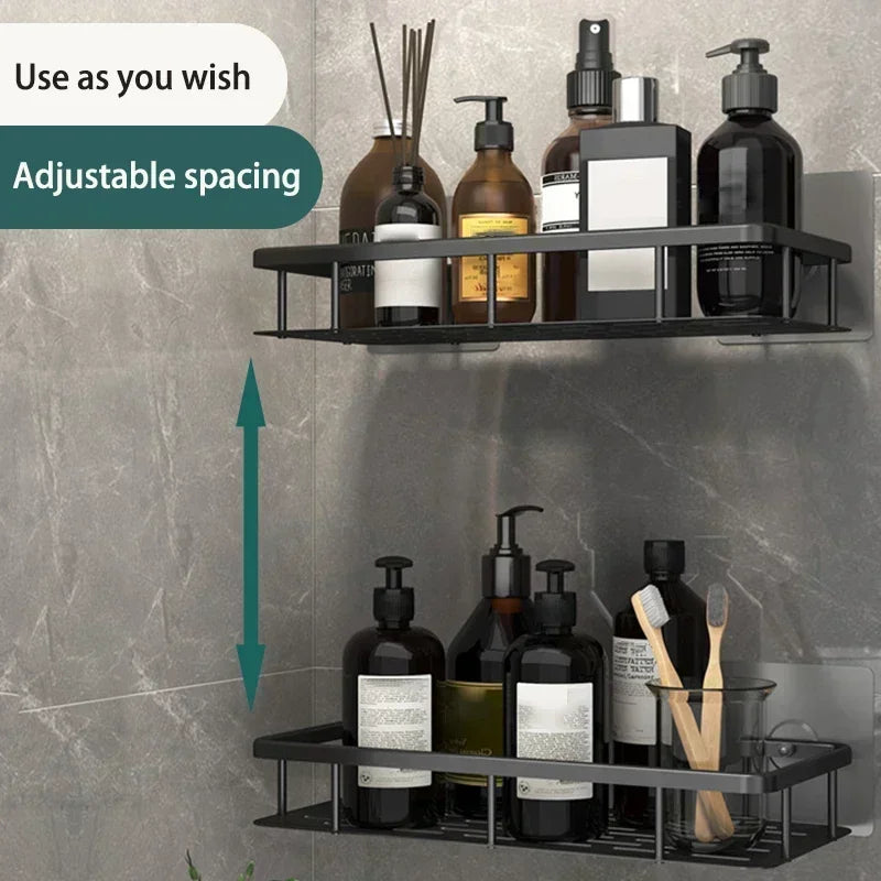 Étagère de Salle de Bain sans Perçage - Rangement Mural en Aluminium