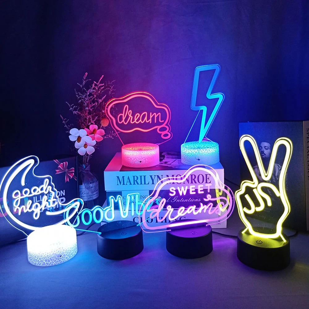 Lampe Néon 3D LED "Good Vibes" - Veilleuse Déco Salon & Fête