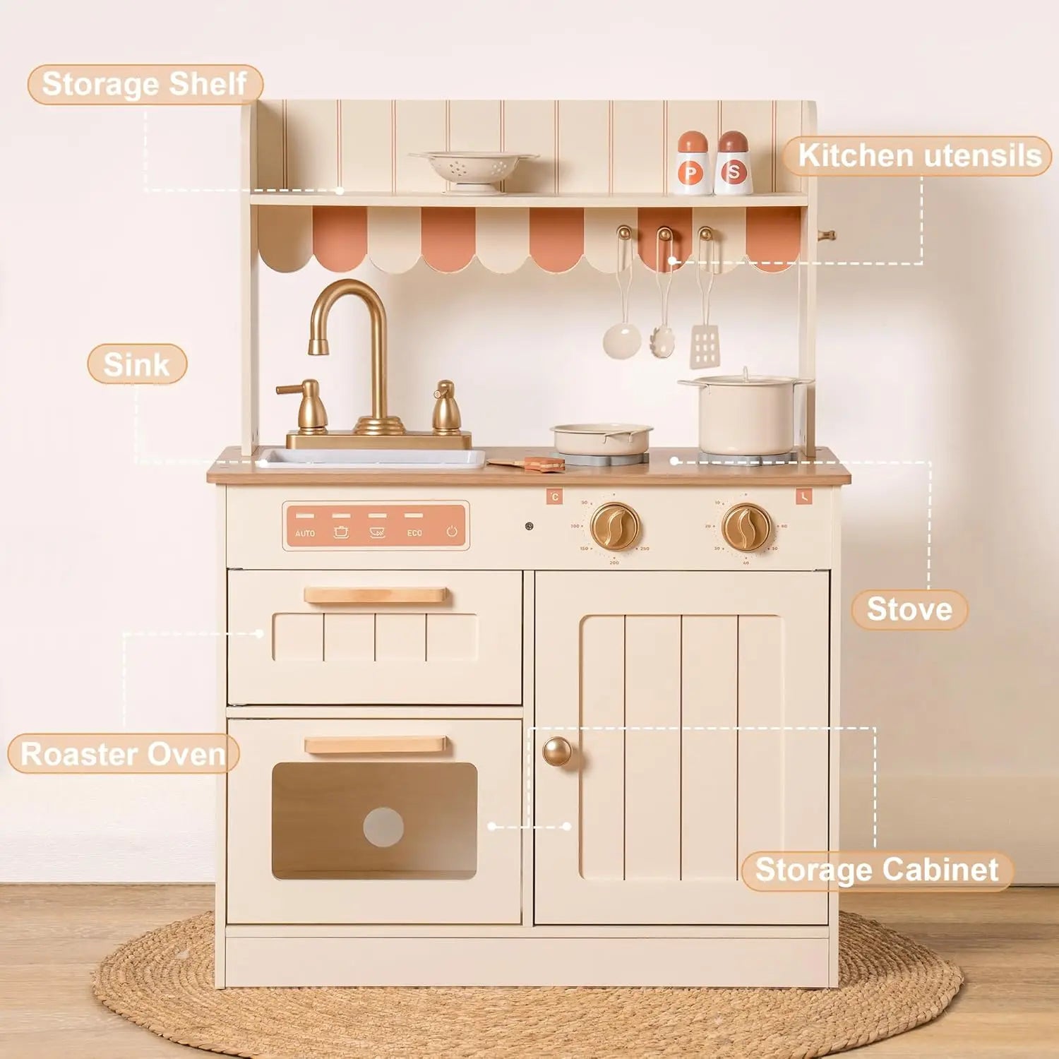 Cuisine en Bois pour Enfants - Dînette Vintage avec Évier et Four