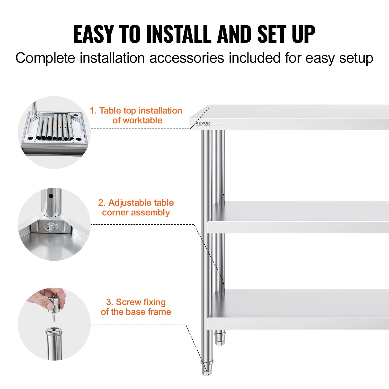 SucceBuy Stainless Steel Food Prep Table Commercial Kitchen Worktable w/Adjustable Undershelf Heavy Duty Prep Table Metal Table