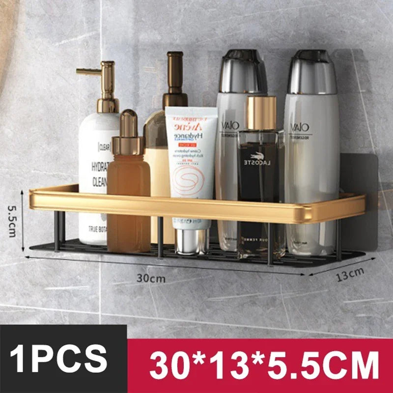 Étagère de Salle de Bain sans Perçage - Rangement Mural en Aluminium