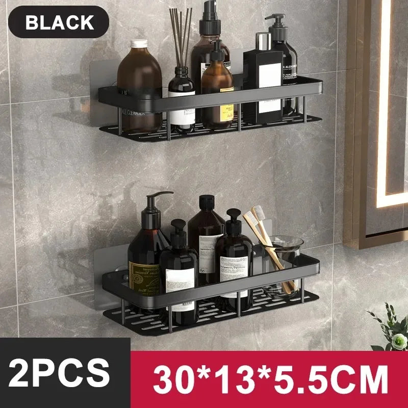 Étagère de Salle de Bain sans Perçage - Rangement Mural en Aluminium