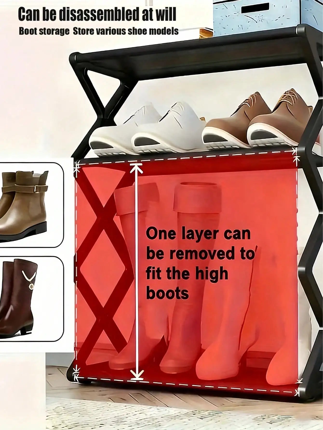 Range-Chaussures Pliable 4 Niveaux - Gain de Place Entrée