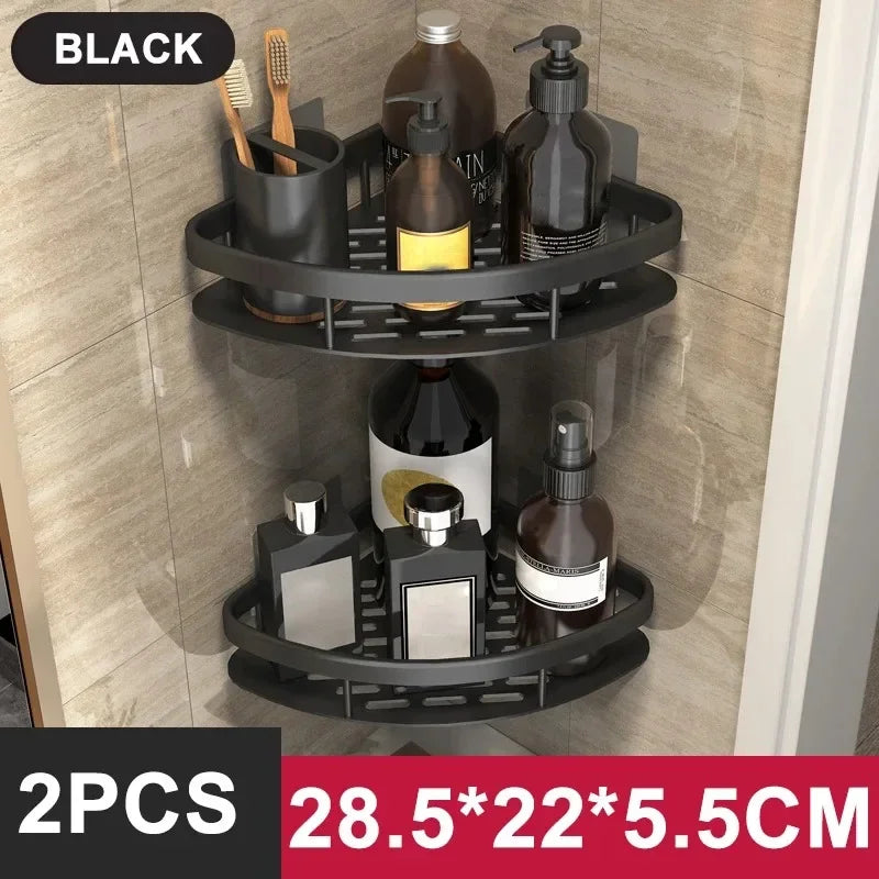 Étagère de Salle de Bain sans Perçage - Rangement Mural en Aluminium