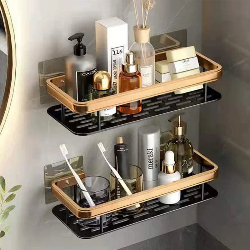 Étagère de Salle de Bain sans Perçage - Rangement Mural en Aluminium