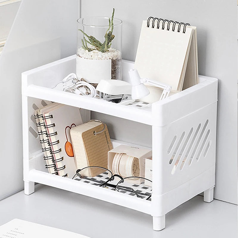 Rangement de Bureau 2 Niveaux - Organisateur Blanc Multi-Usage
