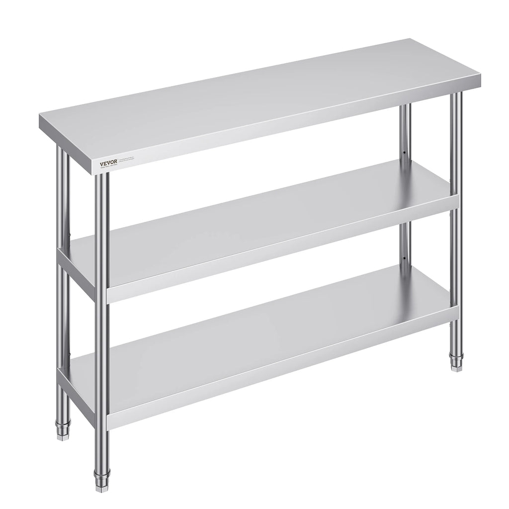 SucceBuy Stainless Steel Food Prep Table Commercial Kitchen Worktable w/Adjustable Undershelf Heavy Duty Prep Table Metal Table