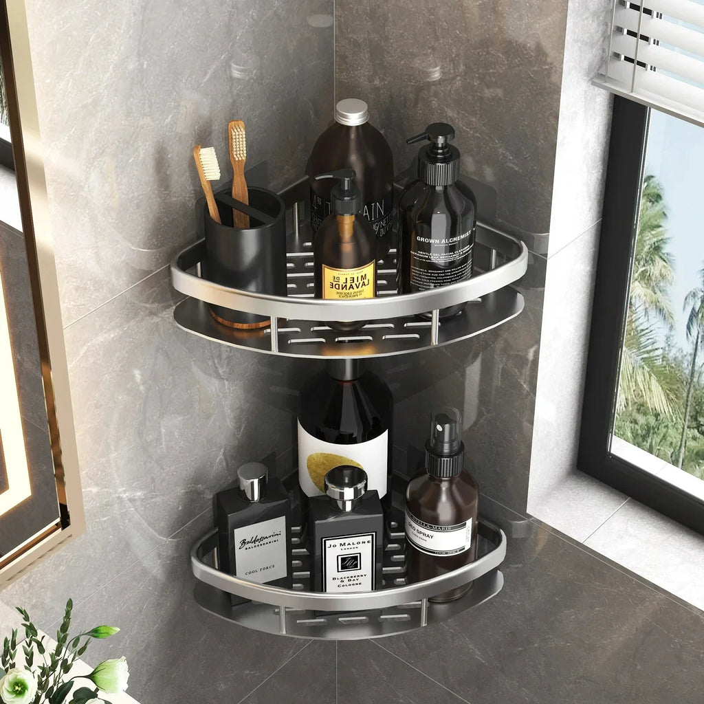 Étagère de Salle de Bain sans Perçage - Rangement Mural en Aluminium