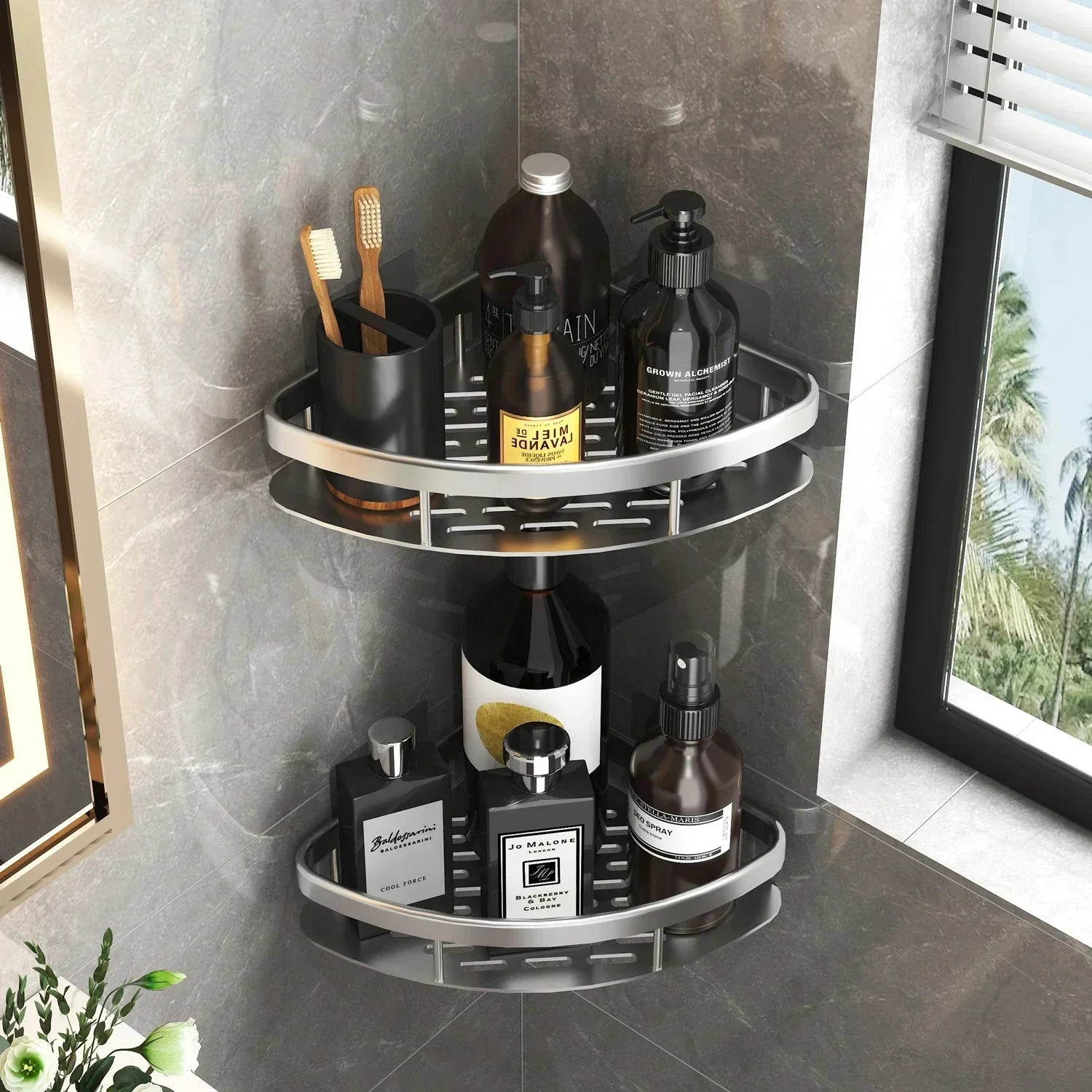 Étagère de Salle de Bain sans Perçage - Rangement Mural en Aluminium